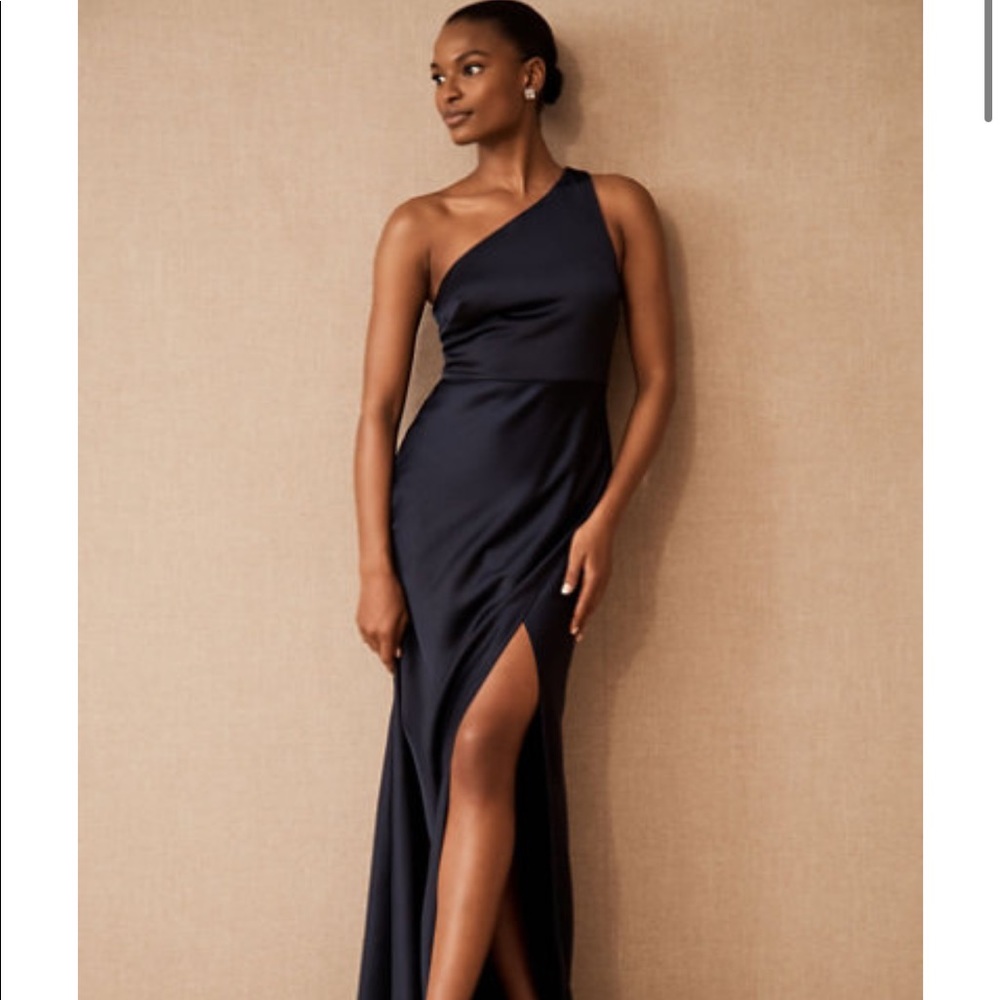 BHLDN ‘Dylan’ Satin Silk Charmeuse Maxi Dress Gown in Navy Midnight